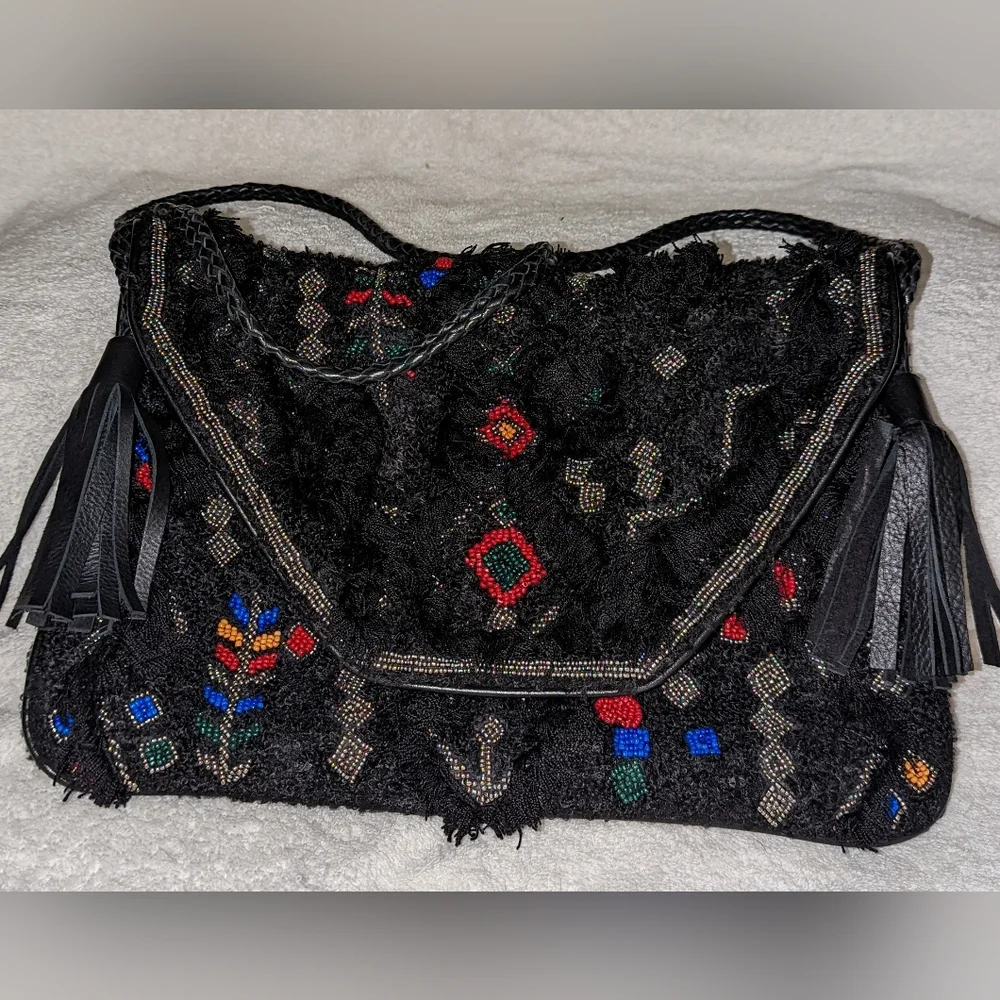 Anthropologie ib ban black cotton boho crossbody bag.
